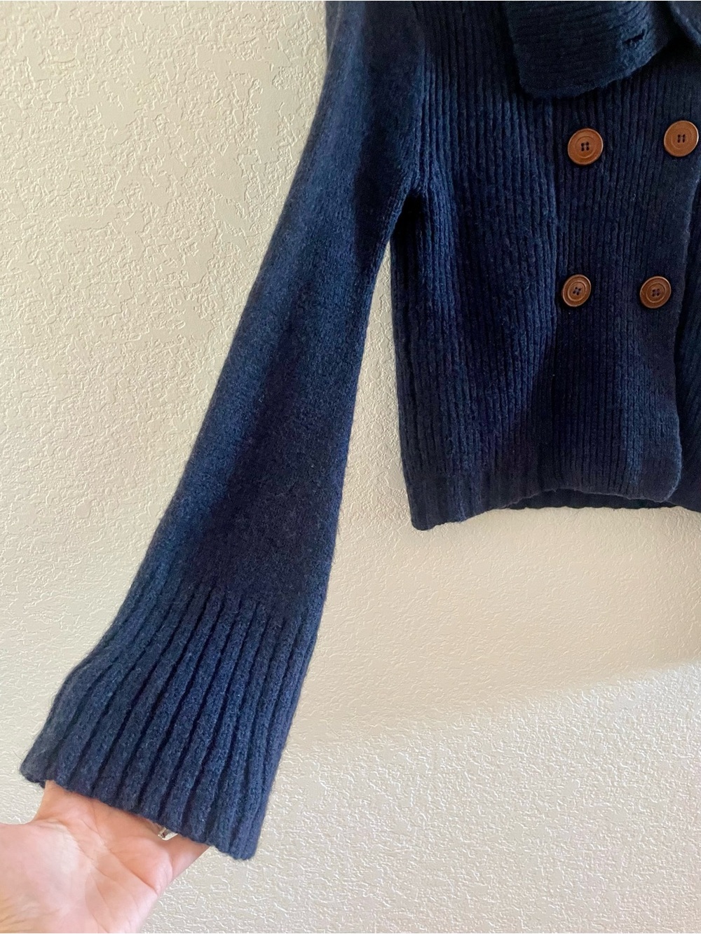Lily McNeal Merino Alpaca Cropped Cardigan Cowl Neck Bell Sleeve Sz M EUC - Picture 2 of 10